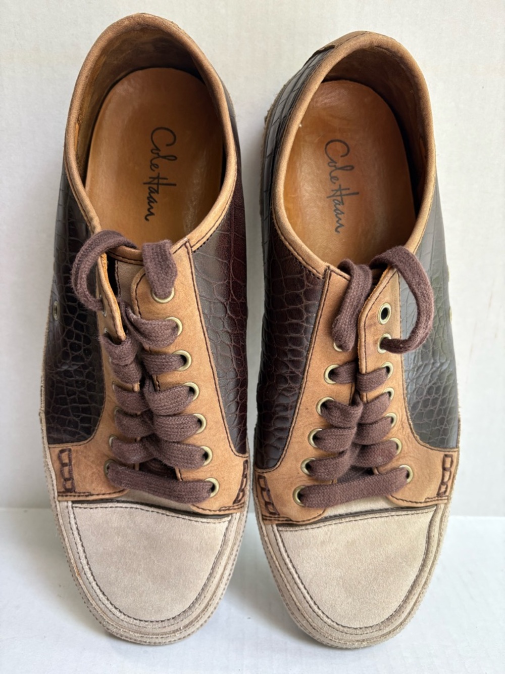 Cole Haan Men’s Croc-Embossed Leather Sneakers 11.5 Brown/Tan Suede
